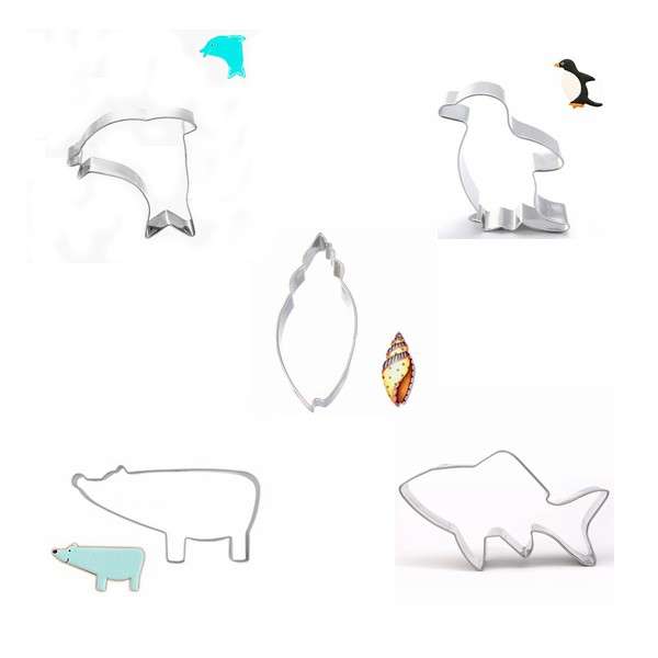 5Pcs Sea Life Stainless Steel Cookie Cutter Mold Bear Biscuit Fondant Cutter Ca