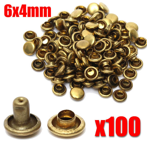100pcs Brass Leather Craft Rivets Studs Fastener Poppers Sewing Repair Tool 6x4