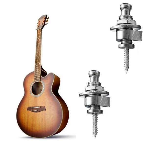 2PCS Silver Head Chrome Belt Button Straplocks For Electric Guitar Bass