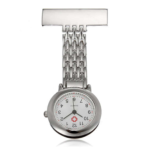 Silver Stainless Steel Quartz Brooch Doctor Nurse Pocket Watch