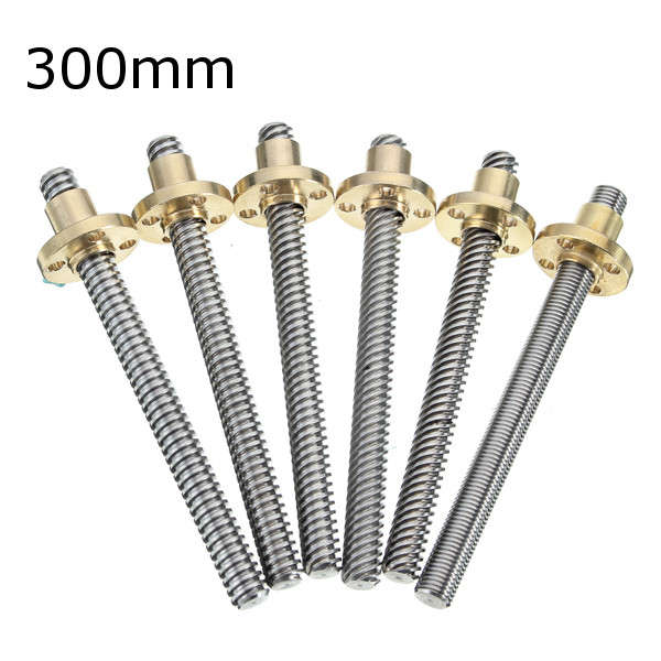 3D Printer T8 1/2/4/8/12/14mm 300mm Lead Screw 8mm Thread With Copper Nut For S