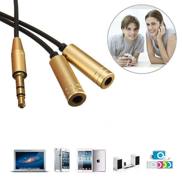 3.5MM Male To 2 Female Earphone Headphone Audio Splitter Extension Cable Adapter
