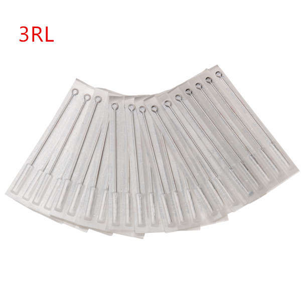 3RL 50Pcs Tattoo Needles Disposable Machine Stainless Steel Sterile Round Shade