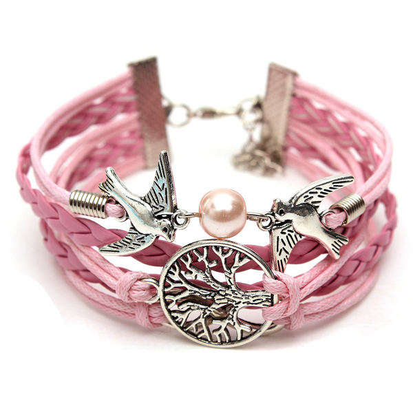 Multilayer Life of Tree Infinity Bird Leather Bracelet Vintage