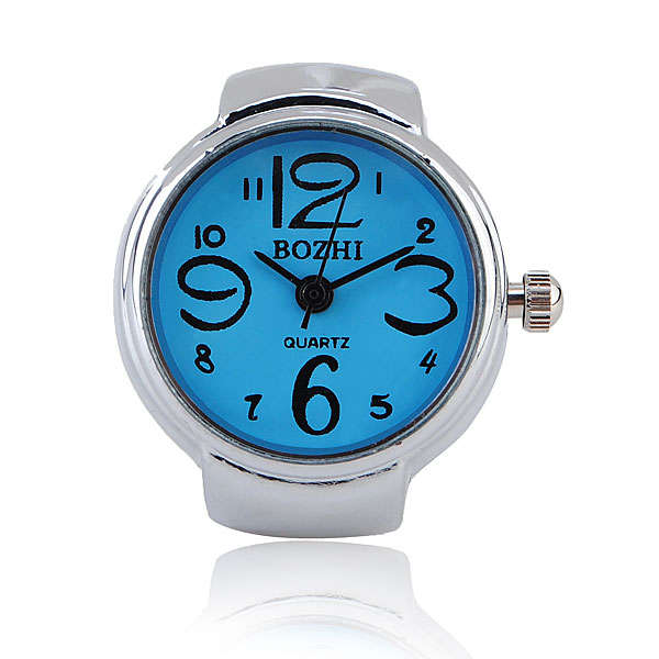 Fashion Silver Elastic Round Women Finger Ring Watch