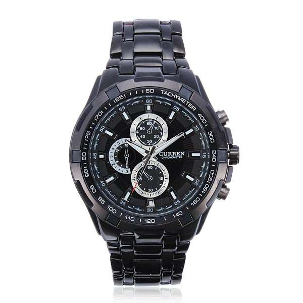 CURREN 8023 Black Sport Round 3 Dial Stainless Steel Men Watch