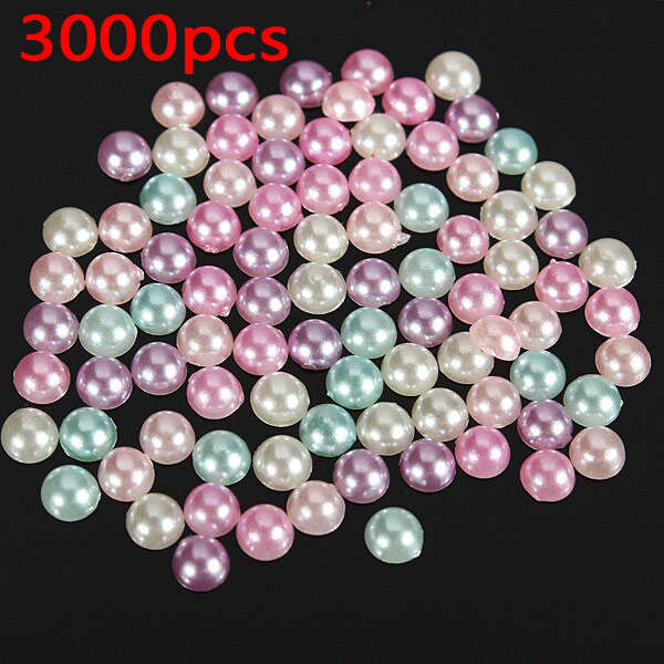 3000pcs 4mm Mixed Colors Half Round Flatback Pearls Scrapbook Beads