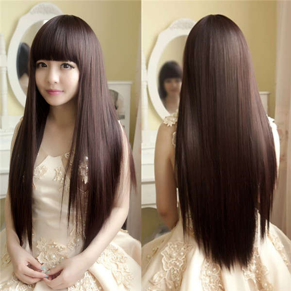 Charming Fluffy Straight Wig High-Temperature Fiber Natural Long Hair Full Wigs