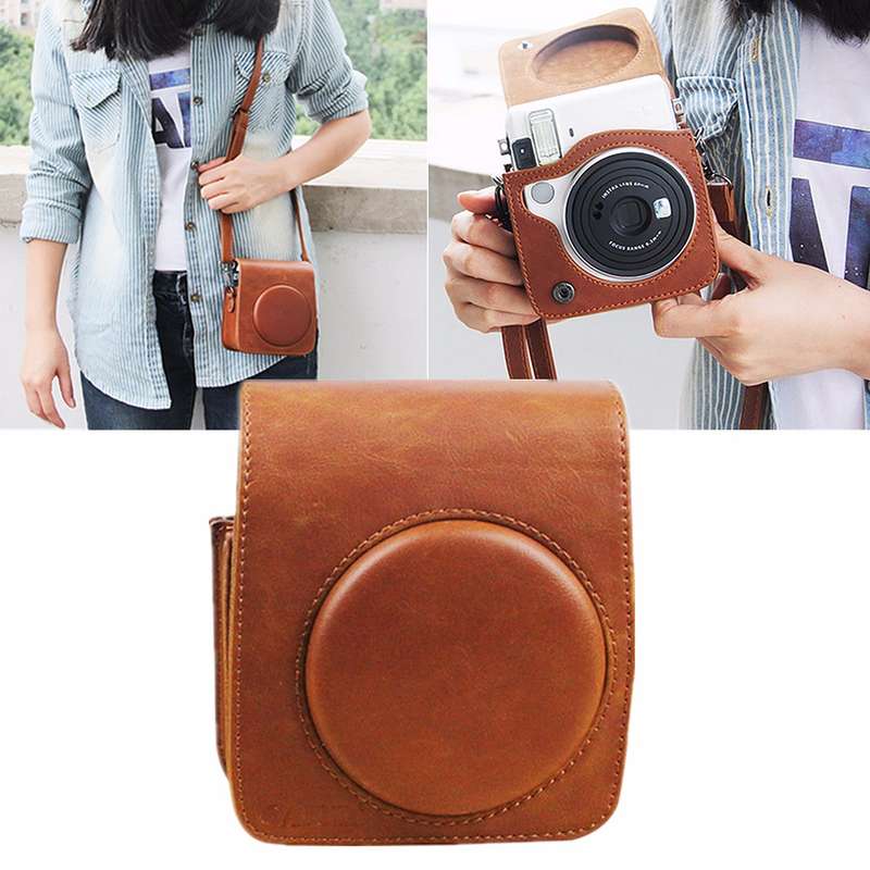 Brown PU Leather Shoulder Strap Case Bag For Fujifilm Instax Mini 70 Camera