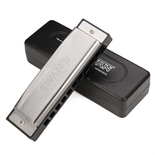 Swan SW1020H 10 Hole Blues Harmonica Key Of C Silver
