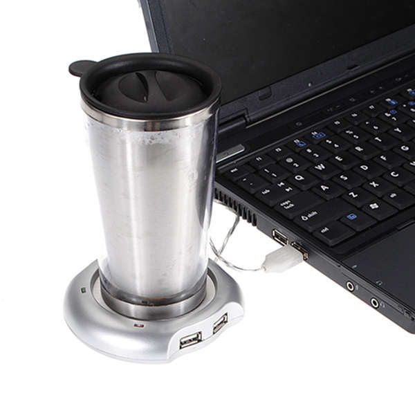 USB Tea Coffee Cup Mug Warmer Heater Pad Mat With 4 Port USB Hub For PC Laptop