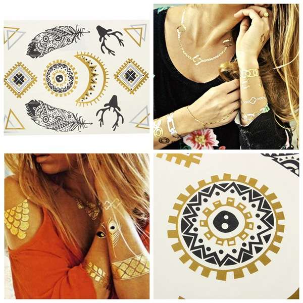 Gold Feather Moon Sun Metallic Temporary Tattoos