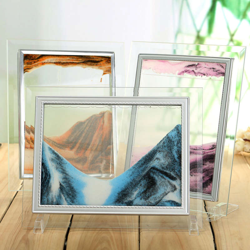 Sand Art Picture Moving Sand Glass Home Office Desk Table Holder Decor Quicksan