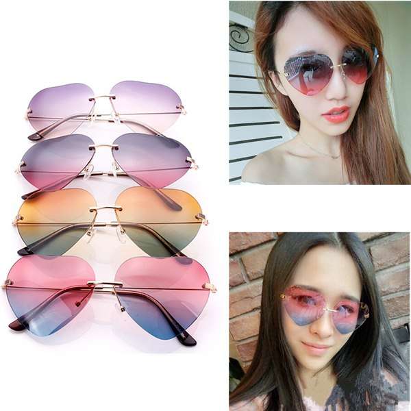 UV400 Outdoor Sunglasses Heart Shaped Metal Frame Sunglasses