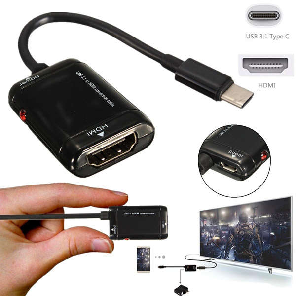 1080P USB 3.1 Type C Male to HDMI 2.0 Female HDTV Adapter Cable for Tablet Cell