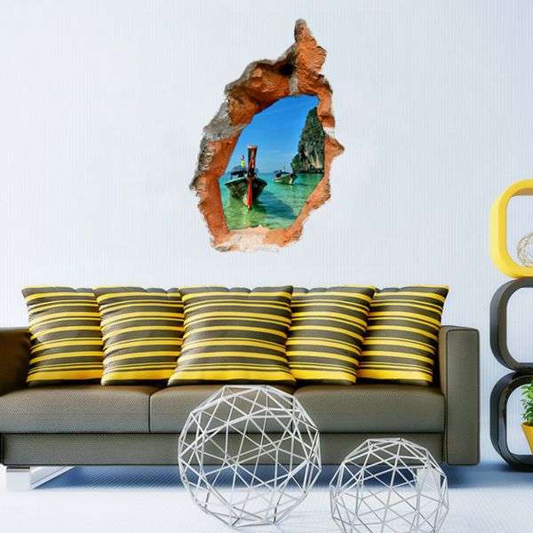3D Seascape Wall Decals Removable Attractive Scenery Wall Stickers Home Wall De