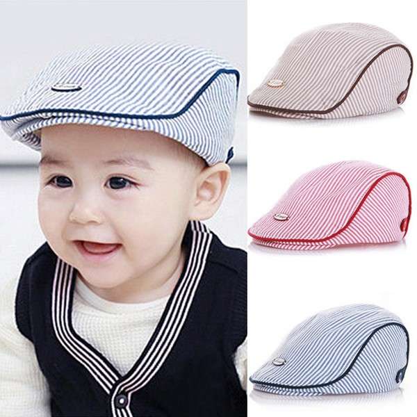 Newborn Baby Beret Handsome Lovely Casual Cotton Stripe Hat Kids Photography Pr