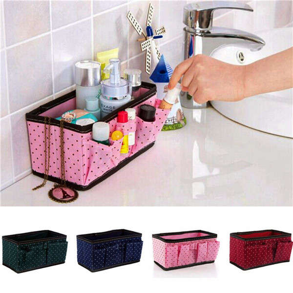 Folding Makeup Bag Cosmetic Organizer Storage Box Dot Container