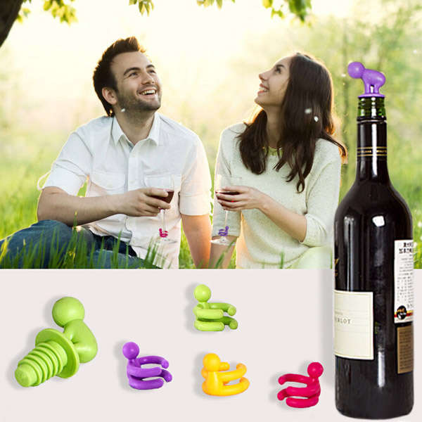 Creative Small Drunkard Wine Bottle Stopper Six Wine Glass Cup Marker Silicone