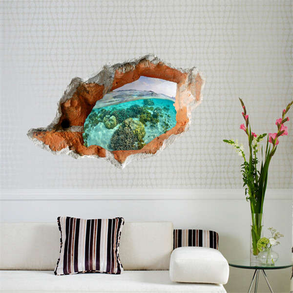 3D Underwater World Wall Decals Removable Scenery Wall Stickers Home Wall Decor