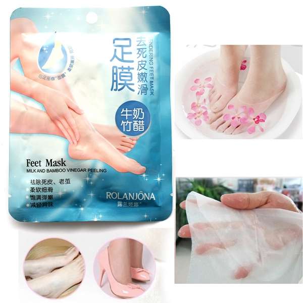 ROLANJONA Milk Bamboo Vinegar Peeling Tendering Exfoliating Foot Mask