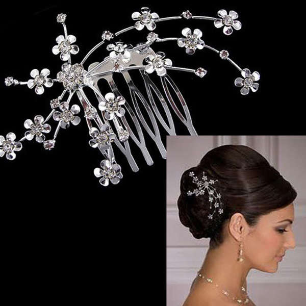 Little Flower Crystal Hair Comb Wedding Party Silver Clear Hair Pin