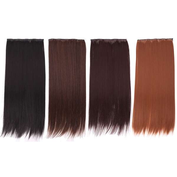Women Full Head Clip Hair Extensions Long Straight Wig With 5 Clips Dark Brown