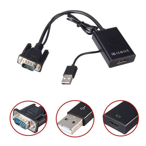 VGA to HDMI Output 1080P HD+Audio TV AV HDTV Video Cable Converter