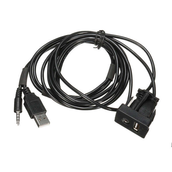 Car Boat Dash Flush Mount USB Port 3.5mm AUX Extension Cable Lead Mounting Panel