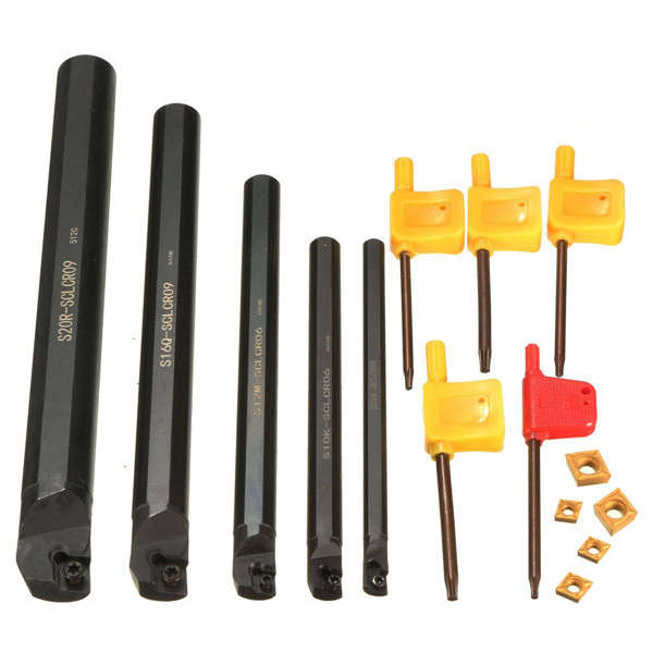 15pcs 7/10/12/16/20mm SCLCR09 Lathe Turning Tool Holder with CCMT060204 Inserts