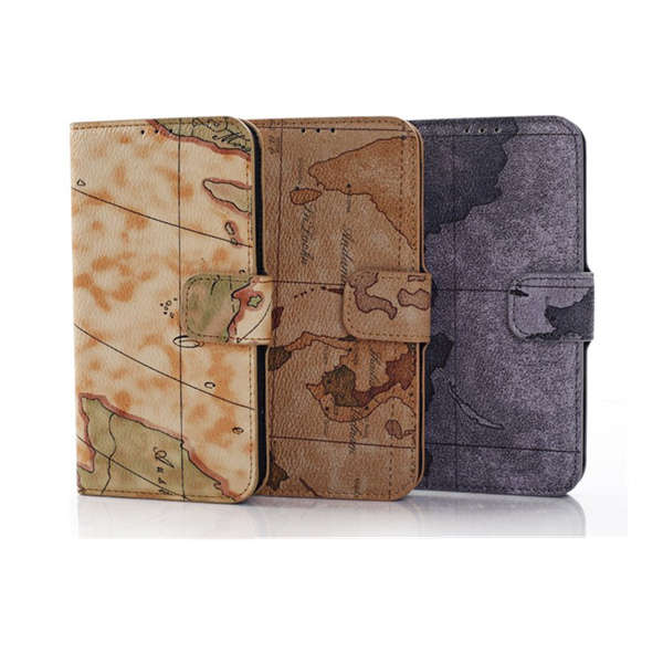 Map Pattern Pu Cover With Credit Card Slot For Samsung Galaxy S5 I9600