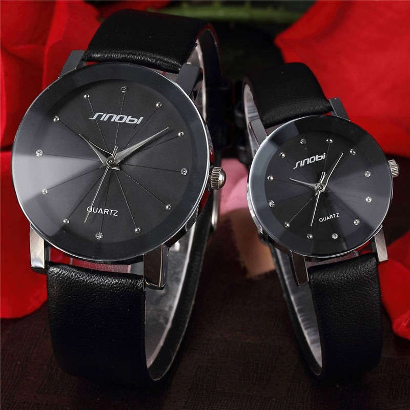 Sinobi Man Women Rhinestone PU Leather Band Lovers Couple Watch