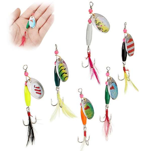 6pcs Spoon Metal Fishing Lures CrankBait Bass Tackle Hooks Set Spinner Baits