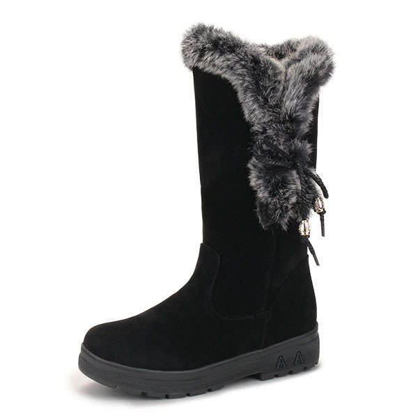 New Women Winter Keep Warm Comfortable Plush Cotton Suede Mid-calf Boots Fashio