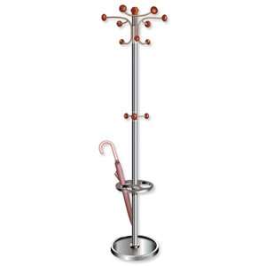 Hat and Coat Stand Tubular Steel with Umbrella Holder 9 Pegs 3 Hooks