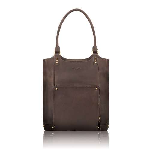 SOLO Vintage Collection, Ladies Leather Bucket Tote for Laptops up to 15.4 Inches, Espresso with Kin