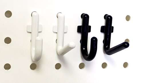 Wallpeg Garage Tool Organizer - Plastic Pegboard Hooks 50 pk. White 25 J & 25 L Flex-Lock Peg Hooks