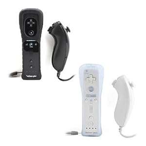 Pair of 2-in-1 MotionPlus Remote and Nunchuk Controllers for Wii/Wii U (Black and Whi