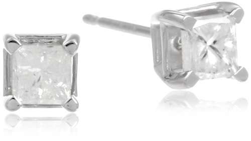 10k White Gold Princess-Cut Diamond Stud Earrings (1/2 cttw, J-K Color, I2-I3 Clarity) (white-gold)