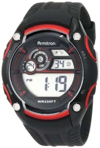 Armitron Men's 40/8256RED Chronograph Black Resin Red Accented Digital Watch