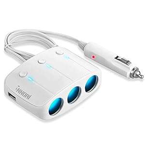 INNORI Car Cigarette Lighter 3 Way Car Adapter USB Car Charger with Separate Button for Each So