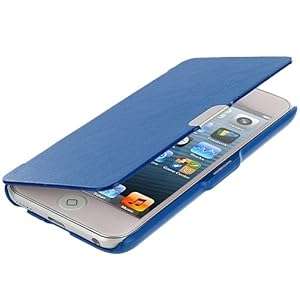 Blue Magnetic Hard Folio Wallet Pouch Case Cover for Apple iPod Touch 5th Generation 5G 5