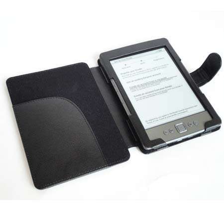 Leather Port Folio Style Case Cover for Latest Generation Amazon Kindle 4 Wi-Fi 6" E Ink Display (w/