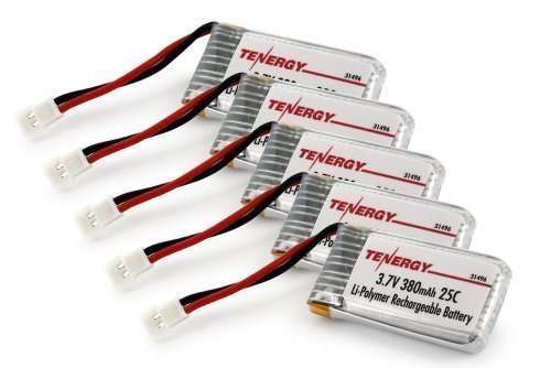 5pcs Tenergy 3.7V 380mAh LiPO Battery for Hubsan X4 (H107C, H107D, H107L) 4 Channel 2.4GHz RC QuadCo