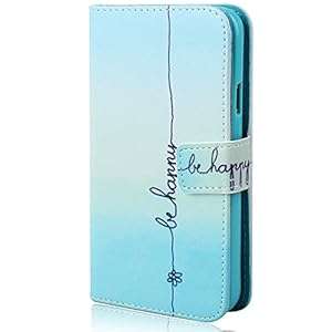 For Galaxy S5ISAKEN Samsung Galaxy S5 CaseSamsung Galaxy S5 Wallet CaseL (The Happy Blue Flowers)