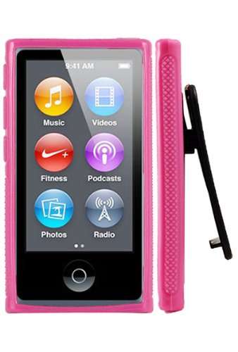 HHI Rubber Quick Clip Case for iPod Nano 7th Generation - Pink (Package include a HandHelditems Sket