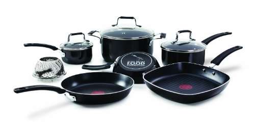 Jamie Oliver by T-fal D195SA64 Hard Enamel Nonstick Dishwasher Safe 10-Piece Cookware Set, Black