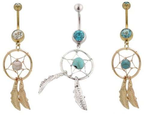 316L Surgical Steel Cubic Zirconia Dream Catcher Belly Rings Set