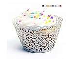 (US) Besthc Paper Vine Lace Cupcake Liners Wedding Birthday Party Decoration Wrappers (120, Silver)
