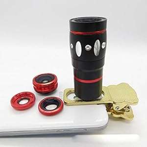 Pechon Red Universal Clamp Clip Camera Lens 10x Optical Zoom Telescope Fish Eye Len (Pechon-Red)